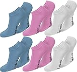 normani 6 Paar Damen Bambus Sneaker-Socken, schwarz, Spitze handgekettelt, Ohne Gummibund, superweich und angenehm Farbe Blau/Rosa/Weiß Größe 39/42