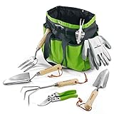 WORKPRO Gartenwerkzeug Set, 8 in 1 Gartengeräte mit Aufbewahrungstasche, aus Edelstahl, Gartenschaufel mit Holzgriff, Blumenschere, Gartenkralle, Handgrubber, Geschenk für Gärtnerinnen und Gärtner