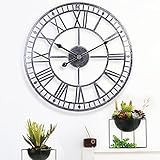 BLKJ Gartenuhr Wetterfest Outdoor, Retro Römische Ziffer Wanduhr Vintage Einfachheit Eisenkunst Outdoor Uhr Garten Batteriebetrieben Leise Outdoor Wanduhr 40cm Silver