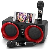 Karaoke Maschine,Bluetooth Karaoke Anlage,Tragbares PA-System mit 2 drahtlosen Mikrofonen,Lautsprecher mit Handyhalter/USB/TF-Karte/AUX-In,für Heimparty,Hochzeit,Kirche,Picknick,Outdoor (Schwarz)