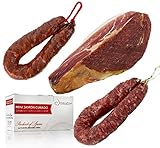 Serrano Schinken gereift ohne Knochen 1 kg (Jamon Serrano) + Chorizo Paprikawurst 200 g + Salchichón Dauerwurst Extra 200 g - Jamonprive