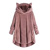 Zilosconcy Sweatshirt Damen Winter Warm Weich Hoodie Mädchen Pullover mit Katzenohren Kapuze Langarm Winterpullover Teddy Pullover Cute Casual Einfarbig Kapuzenpullover Oversize