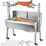 VEVOR Tisch Spießbratengrill mit Grillmotor für Hähnchen Lamm, Rind oder Rollbraten, BBQ Spießgrill mit höhenverstellbarer Spieß für bis zu 60 kg Grillgut, Grillfläche Holzkohlegrill: ca. 88 x 44 cm