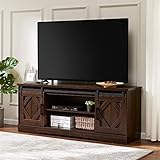 WAMPAT TV Lowboard Vintage Fernsehschrank 150 cm für 55 65 Zoll Fernseher, TV Schrank Holz mit Schiebetüren und 3-stufig verstellbares Regal, Fernsehtisch für Wohnzimmer Büro, Braun