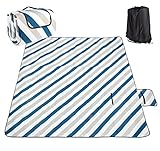 ilauke Picknickdecke mit Tragegriff, 200 x 195cm Faltbar Picnic Blanket aus Fleece,Isoliert Campingdecke Sanddichte Wasserdicht mit Aufbewahrungstasche für Camping Wandern Reisen(Grau und Blau)