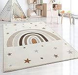 the carpet Beat Kids Moderner Weicher Kinderteppich, Weicher Flor, Pflegeleicht, Farbecht, Regenbogen Muster, Creme, 120 x 170 cm