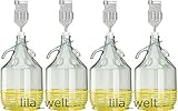 lilawelt24 4 x Set 5L Bügelflasche + Stopfen + Gärröhrchen Weinballon Gärballon Glasflasche Bügelverschluß Gärbehälter