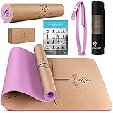 KESSER® Yogamatte Kork Inkl. Tragegurt Tasche & Yoga-Block Gymnastikmatte Yoga Matte rutschfest aus Naturkautschuk TPE Fitnessmatte, 183 x 62 Trainingsmatte für Fitness Sportmatte, Gymnastik extradick