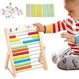 Cyhamse 10 Pcs Abakus für Kinder Mathe,Klassisches Holzspielzeug zum Lernen von Vorschulzahlen | 10-reihiger Holzrahmen-Abakus mit mehrfarbigen Perlen, Zählstäbchen, Zahlen-Alphabet-Karten, Geschenk