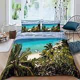 Ocean Trösterbezug Hawaii Strand Bettwäsche Set für Teenager,Jungen,Palmblätter Bettbezug Botanische Bäume Bettbezug Grüne Pflanze Dschungel Schlafzimmer Dekor 155x220