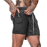 XDSP Shorts Herren 2 in 1 Trainingsshorts Sommer Kurze Hosen Schnelltrocknende Laufshorts, Trainingsshorts Sporthose mit Taschen Kompressionsshorts (M, m)