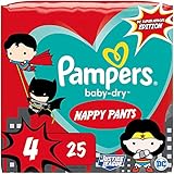 Pampers Windeln Superhelden Pants Größe 4 (9-15kg) Baby-Dry, Maxi, 25 Höschenwindeln, SINGLE PACK, mit Stop- und Schutz Täschchen