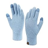 Damen Winter Warm Touchscreen Handschuhe Gestrickte Winterhandschuhe Doppellagige Strickhandschuhe mit Fleece Gefütterte, Himmelblau,