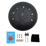 LTXDJ Steel Tongue Drum, 6 Zoll 11 Noten Chakra Tank Drum mit 6 Fingerabdeckung, Drumsticks, Lehrbuch für musikalische Ausbildung Konzert Mind Healing Yoga Meditation