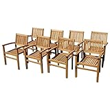 ASS 8Stk ECHT Teak Design Gartensessel Miami Gartenstuhl Sessel Holzsessel Gartenmöbel Stapelstuhl Stapelsessel Teakholz sehr robust stapelbar