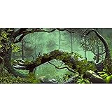 AWERT 120 x 50 cm Foggy Forest Terrarium Hintergrund Stein Grüner Baum Tropische Reptilien Lebensraum Hintergrund Regenwald Aquarium Hintergrund Langlebiger Vinyl Hintergrund (kein Aufkleber)