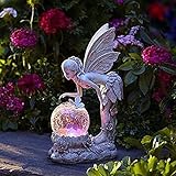 Outdoor Fairy Sculpture, Solar Color Changing LED Light, Wasserdicht Solar Gartenfigur für außen Solarleuchte Garten Deko Solar Gartenbeleuchtung aus Harz (A)