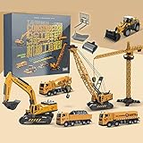 Bagger, Baustellenfahrzeug , Robuster Schaufelbagger, Montage Auto LKW Spielzeug, Kran Baubaggerfahrzeug Bohr LKW , 10-Teiliges Set Baustelle Lastwagen Mit Verkehrsschilder , Geschenke Für Kinder Ab