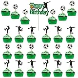 burkfeeg 25 Stück Tortenaufleger Fussball, Happy Birthday Cake Toppers, Fußball Cupcake Toppers, Geburtstag Tortendeko for Fußball Party Birthday Party Dekorationen