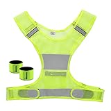 kwmobile 3in1 Set Reflektor Sicherheitsweste - 1x Warnweste 2X Schnapparmband Neon Gelb - Reflektorweste für Laufen Joggen