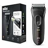 Braun Series 3 ProSkin Rasierer Herren, Elektrorasierer mit Präzisionstrimmer, wiederaufladbarer und kabelloser elektrischer Rasierer, 45 Min Laufzeit, Geschenk Mann, 3020s, schwarz