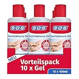 SOS Desinfektions-Gel mit 80 Vol.-% Ethanol, 10 x 100 ml, Handdesinfektion gegen 99,99% der Bakterien, Pilze und Viren in 30 Sekunden, Desinfektionsmittel für unterwegs