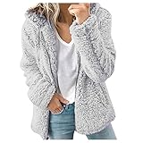 Kanpola Damen Plüschjacke Winterjacke Teddy Warm Hoodie Pullover Mit Kapuze Winter Reißverschluss Kapuzenjacke mit Tasches Einfarbig Lässige Jacken Mantel Oberteile