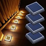 Solar Bodenleuchten Aussen Solarleuchte Garten, 50LM LED Stufenleuchte 3000K Warmweiß Treppenlicht Außen Wasserdicht IP68 für Gehweg Weg Treppe, Eckig, 4 Stück