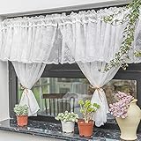 ZXFSWJ Querbehang für Fenster, transparent, Café-Vorhang aus Spitze, Blumenmuster, Rosa, Blumenmuster, Weiß, Vorhang, für Gardinenstange, mit Blumenstickerei, Vintage, für Esszimmer