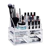 Relaxdays, transparent Organizer mit 4 Schubladen, Make Up Kit für Lippenstift, Nagellack, Kosmetikregal Acryl, Standard