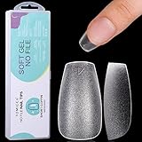 TOMICCA Nageltips 360 Stück- Full Cover Soft Gel Tips,No-File Nagelspitzen Kurze Pre-Buff PMMA Harz Künstlich Nails Tips in 15 Größen Ballerina Zum Aufkleben Nail Art Für Nagelstudios Starter DIY