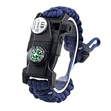 Einstellbare Überleben Armband, 7 Core Paracord 20 in 1 Notfall-Sport Zahnrad Satz Outdoor Survival Kit mit LED SOS Licht, Kompass, Rettungspfeife, Fire Starter Multi-Tool für Wildnis Abenteuer