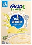 Alete bewusst Abend-Milchbrei, neutraler Geschmack, ab dem 6. Monat, Babynahrung mit Magermilchpulver & pflanzlichen Ölen, Milch-Getreidebrei für morgens & abends, 400 g