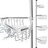 EDELHAND© Teleskop Duschregal Edelstahl für Höhe von 105 bis 270 cm - Teleskopregal Bad für Dusche und Badewanne mit 4 Körben - Rutschfestes Teleskop Eckregal Dusche für Duschecke ohne Bohren