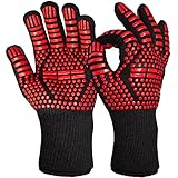 OVERGRILL BBQ Grill Handschuh - Hitzeschutz Handschuh: 2X Praktische Grillhandschuhe Hitzebeständig in Schwarz - Grillhandschuhe 800 Grad Hitzeschutz – Unisex Ofenhandschuhe und Handschuhe Feuerfest