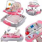 Sun Baby 2in1 Lauflernhilfe und Schaukelsitz Kinderwiege Babywippe Babyschaukel Baby Walker mit Tasten, Lichtern und Sound für 6-12 Monate (Rosa)