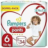 Pampers Baby Windeln Pants Größe 6 (15kg+) Premium Protection, 34 Höschenwindeln, Komfort und Schutz Für einfaches Anziehen