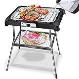 Aigostar Rauchfreier Elektrogrill, 2000W Elektro Grill mit Aufbewahrung, Standgrill & Tischgrill für Balkone und Innenräume, Antihaft-Oberfläche, schwarz