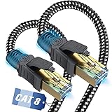 Cat 8 LAN Kabel 4.5m, MAXGROUP 40Gbps Netzwerkkabel Hochgeschwindigkeits 2000MHz S/FTP Ethernet Kabel POE Gigabit RJ45 Nylon geflochtener Flaches Vergoldeter Patchkabel für PS5/4 Router Modem TV