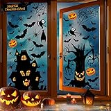 Halloween Fenster Aufkleber, Halloween Fensterbilder, 160 Fenster Aufkleber Deko Statisch Aufkleber Doppelseitiger Fensteraufkleber Geist Fledermaus Castle für Halloween Party Karneval