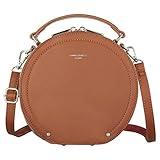 David Jones - Damen Runde Umhängetasche - Frauen Kreis Tasche PU Leder - Elegante Crossbody Bag - Top Griff Schultertasche - Schicke Kleine Handtasche - Clutch Pochette Abendtasche Mode - Kamel Braun