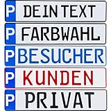 Parkplatz Kennzeichen 1 Stück P-Kennzeichen Parkplatzschild individuell Wunschtext / Farbe / Bohrung / Markierung von Parkplatz Standplatz Kunden Besucher Privat Wunschprägung (1. Wunschprägung)