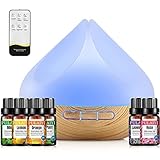 500ML Aroma Diffuser, Diffuser mit 6x10ml Diffuser Ätherische Öle Set, 14-Farben-LED, Fernbedienung mit Timer-Einstellung, Auto-Off, Luftbefeuchter für Yoga, Büro, SPA, Schlafzimmer