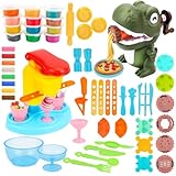 WOOWAIR 58 Stück Knete Set für Kinder, DIY Knete Eismaschine Set Dinosaurier Knete Set Knete Zubehör mit 12 Dosen Knete, Kinderknete-Küchenkreationen-Spielzeug Geschenk für Mädchen Junge ab 3 Jahre