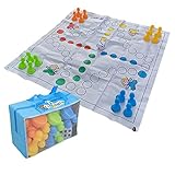 alldoro 60060 Garten Ludo, XXL Outdoor Brettspiel mit 16 Spielfiguren und Würfel, Riesenludo mit Tragetasche, große Garden Matte mit Laufspiel Muster, Spiel für Kinder ab 3 Jahre und Erwachsene