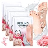 4 Paar Peeling Fußmaske, Rose Fußmaske, Hornhautentferner Socken für Wirksam bei Schwielen, Abgestorbener und Trockener Haut und rissige Fersen, Natürlich und Sanft Fußpflege, Roseextrakt