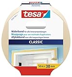 tesa Malerband CLASSIC - Abdeckband zum Abkleben bei Malerarbeiten - lösungsmittelfrei, rückstandslos entfernbar - 50 m x 30 mm