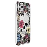 Suhctup Hülle Kompatibel für iPhone 7+ Plus, Schädel Totenkopf Skull Muster TPU Bumper Stoßfest Handy Case Stylische Handyhülle Transparente Schutzhülle und Stilvoll Muster Cover - Blumen