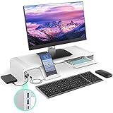 Monitorständer mit Hub, Einstellbarer Bildschirmständer mit USB 3.0 und Type C Anschluss, Faltbarer Monitorerhöhung für Computer/Desktop/PC/Laptop/TV/Drucker, Weiß