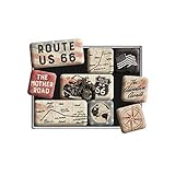 Nostalgic-Art 83117 Retro Kühlschrank-Magnete Route 66 Map – Geschenk-Idee für Biker, Magnetset für Magnettafel, Vintage Design, 9 Stück